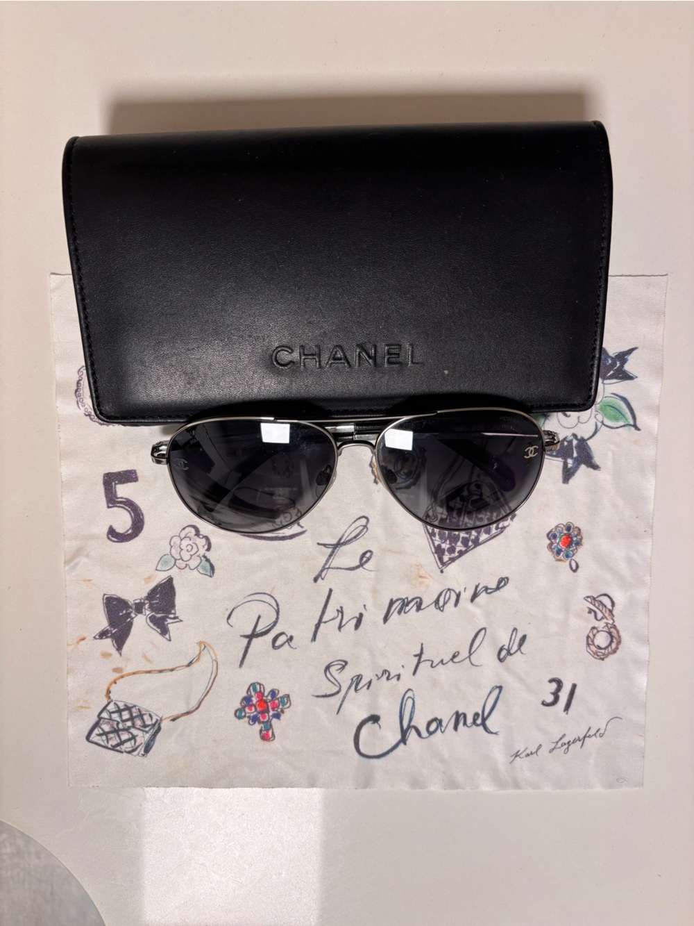 CHANEL Silver Frame Black Lens Aviator Sunglasses with Case - Picture 2 of 9